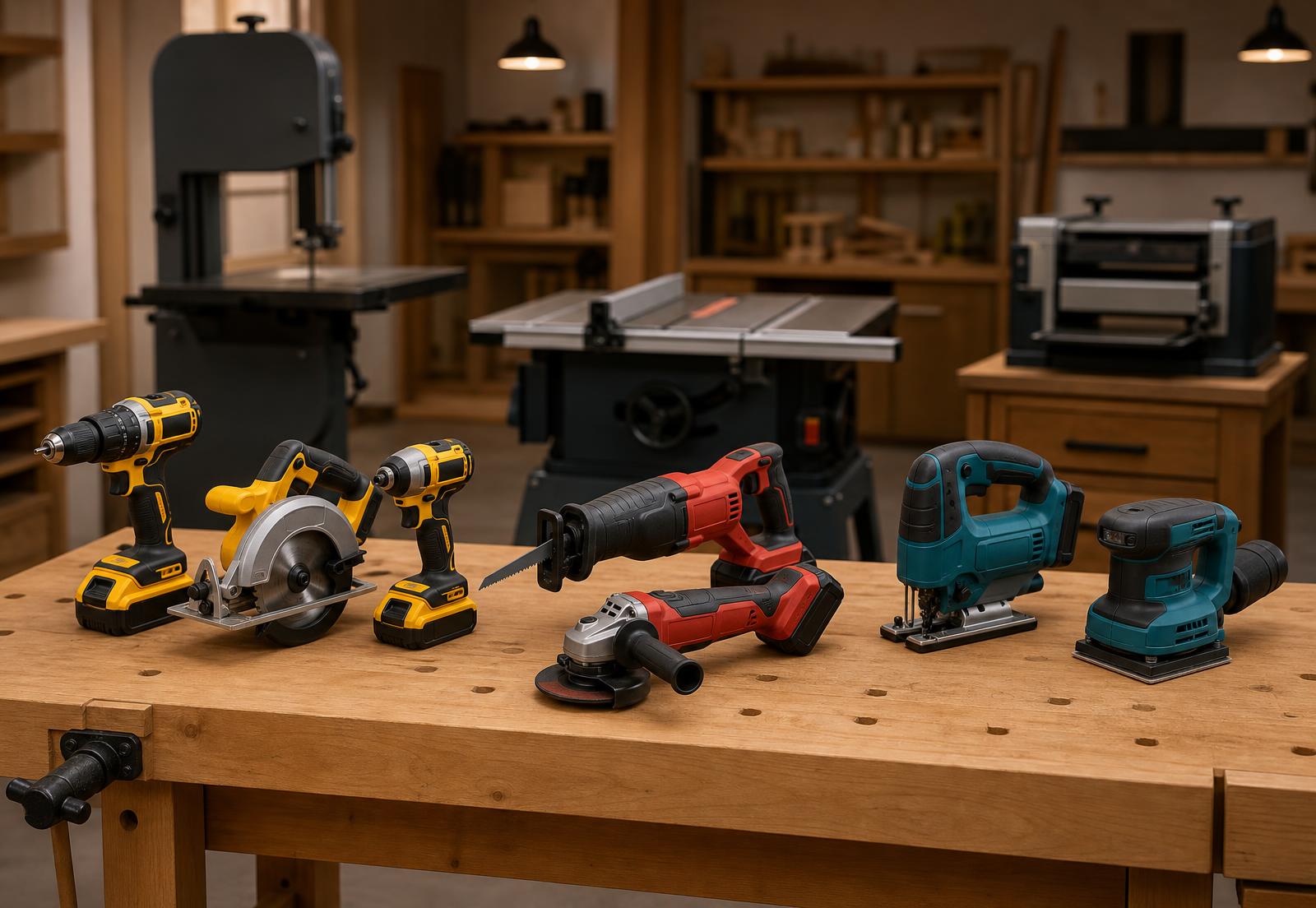 Workshop workbench with tools and benchmark price bubbles
